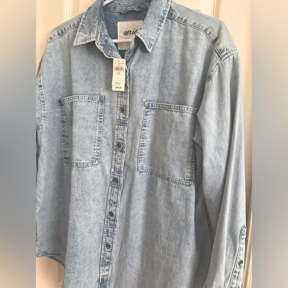 Aerie Oversized Denim Button up Shirt - Fits L-XL